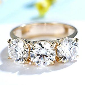 Certified 6ct. t.w. Moissanite Diamond 3 Stone Wedding Engagement Ring NEW